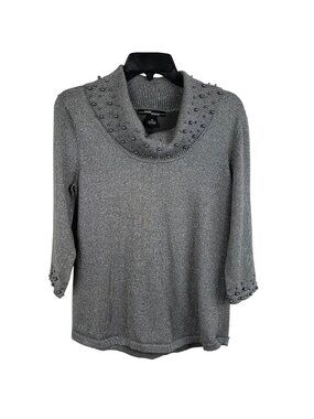 Once Again Women 3/4 Sleeve Metallic Cowl Neck Sweater Size M